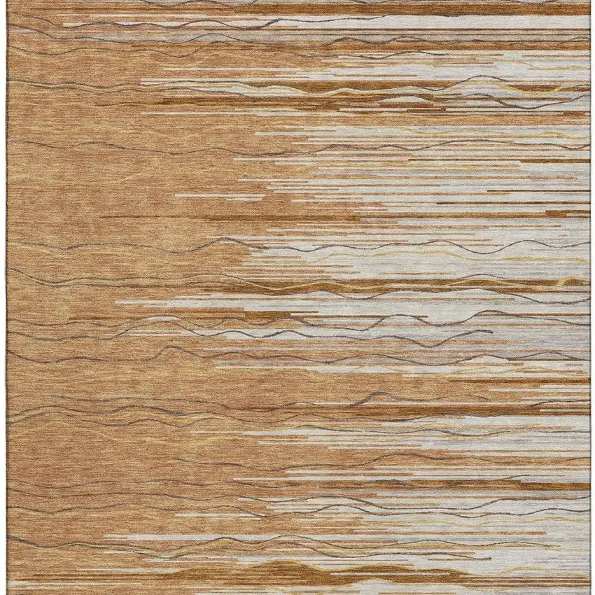 Rust Ivory And Gold Striped Washable Area Rug With UV Protection Photo 4