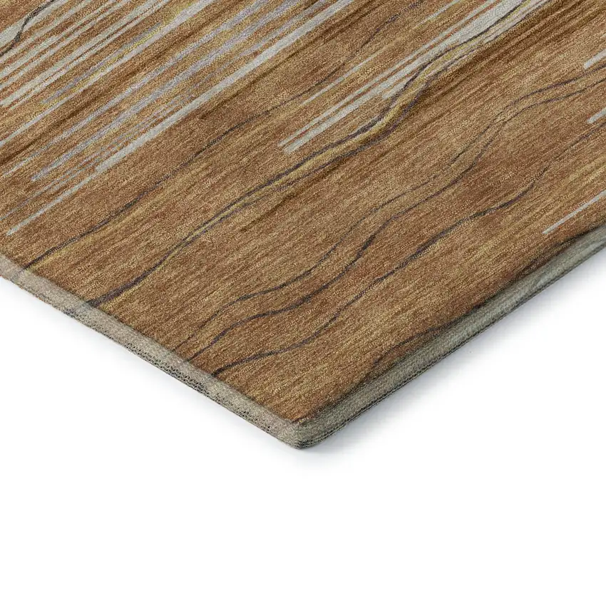 Rust Ivory And Gold Striped Washable Area Rug With UV Protection Photo 6