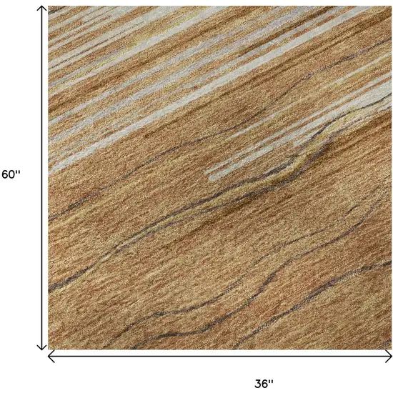 Rust Ivory And Gold Striped Washable Area Rug With UV Protection Photo 8