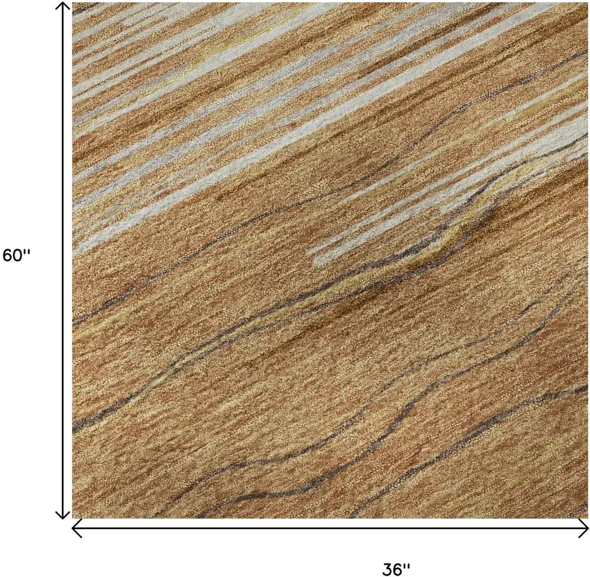 Rust Ivory And Gold Striped Washable Area Rug With UV Protection Photo 8