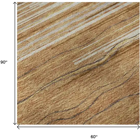 Rust Ivory And Gold Striped Washable Area Rug With UV Protection Photo 9