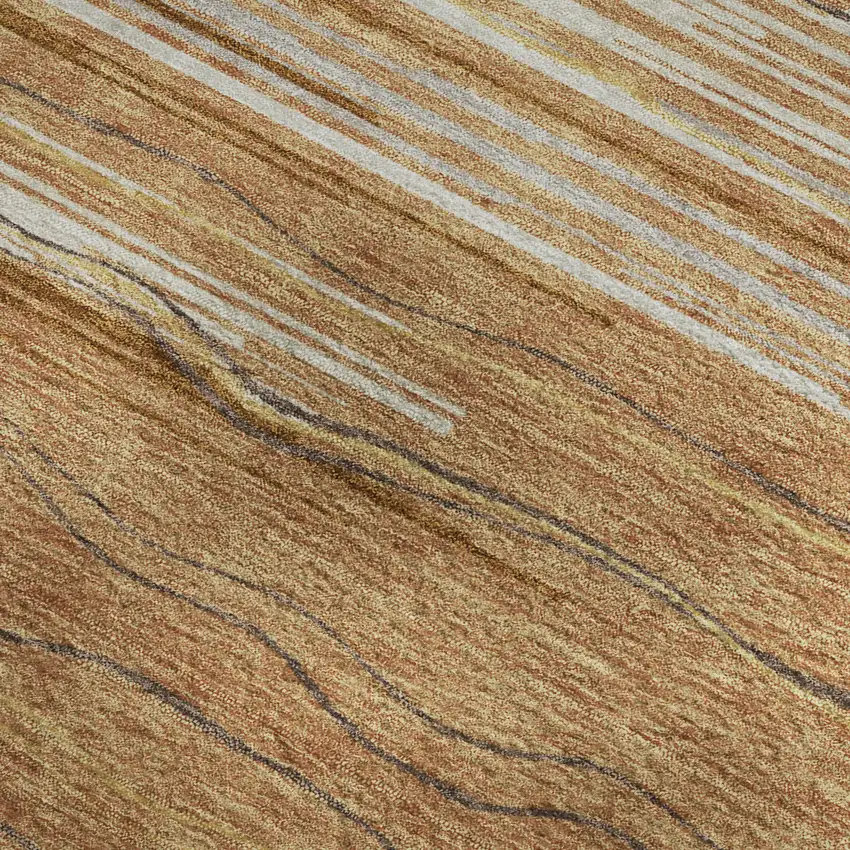 Rust Ivory And Gold Striped Washable Area Rug With UV Protection Photo 2