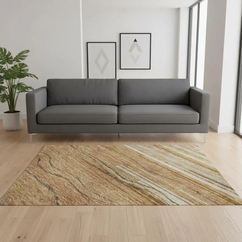 Rust Ivory And Gold Striped Washable Area Rug With UV Protection Photo 2