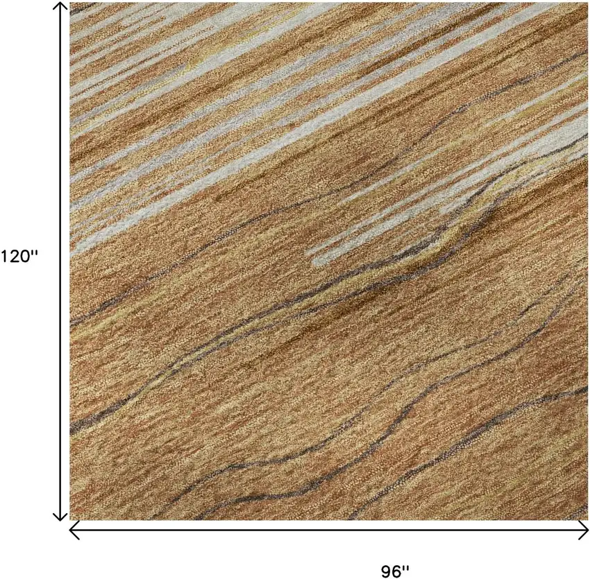 Rust Ivory And Gold Striped Washable Area Rug With UV Protection Photo 9