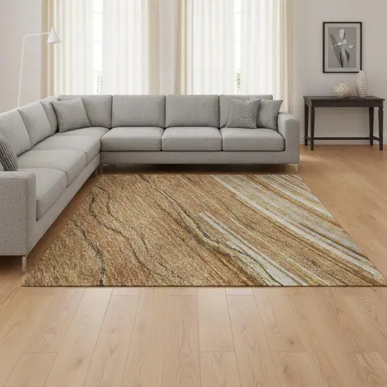 Rust Ivory And Gold Striped Washable Area Rug With UV Protection Photo 2