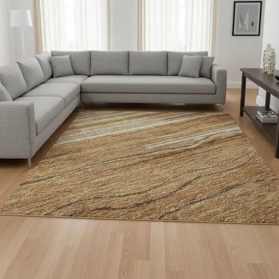 Rust Ivory And Gold Striped Washable Area Rug With UV Protection Photo 2