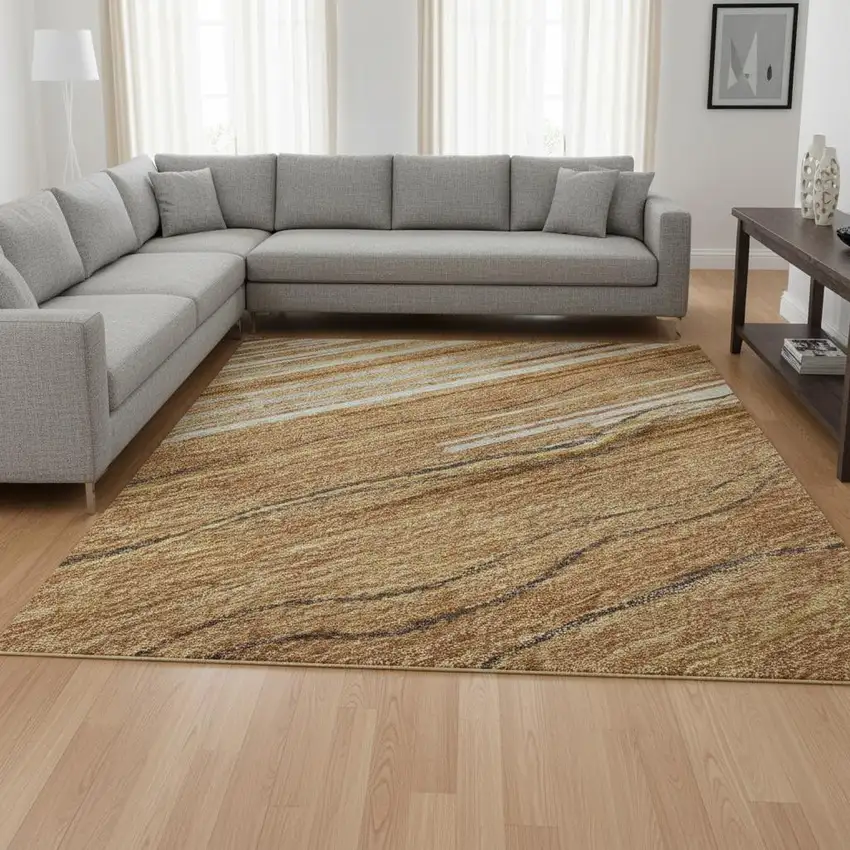 Rust Ivory And Gold Striped Washable Area Rug With UV Protection Photo 2