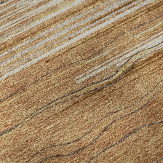 Rust Ivory And Gold Striped Washable Area Rug With UV Protection Photo 1