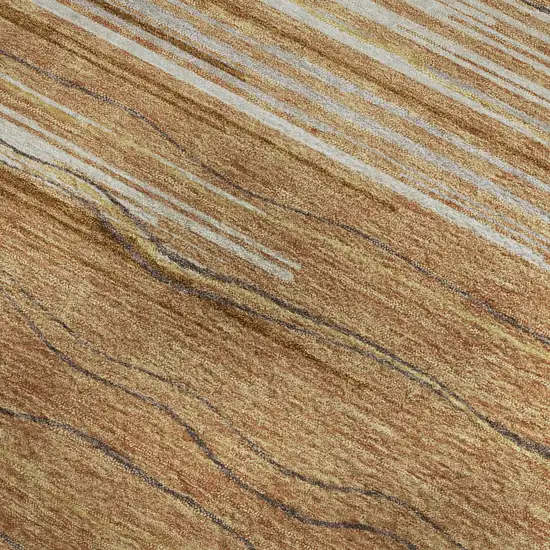 Rust Ivory And Gold Striped Washable Area Rug With UV Protection Photo 2