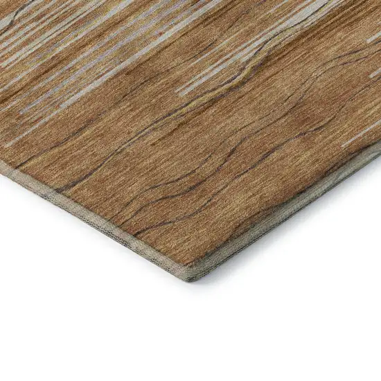 Rust Ivory And Gold Striped Washable Area Rug With UV Protection Photo 7