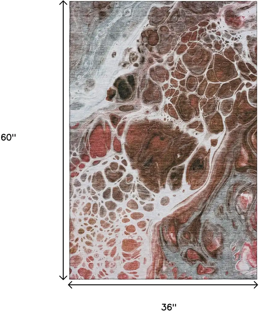 Rust Ivory And Gray Abstract Washable Area Rug With UV Protection Photo 9