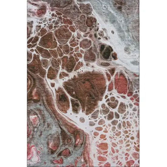 Rust Ivory And Gray Abstract Washable Area Rug With UV Protection Photo 2