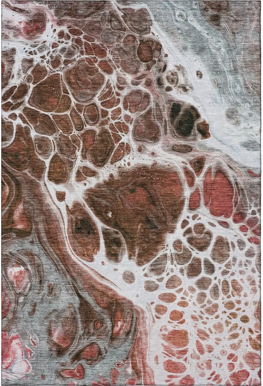 Rust Ivory And Gray Abstract Washable Area Rug With UV Protection Photo 3