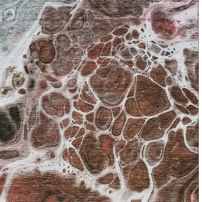 Rust Ivory And Gray Abstract Washable Area Rug With UV Protection Photo 3