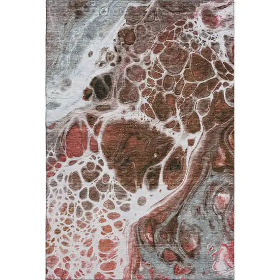 Rust Ivory And Gray Abstract Washable Area Rug With UV Protection Photo 1