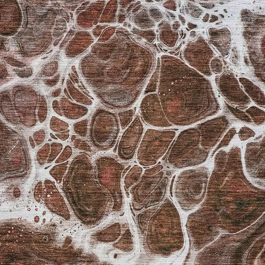 Rust Ivory And Gray Abstract Washable Area Rug With UV Protection Photo 2