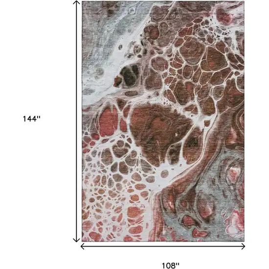 Rust Ivory And Gray Abstract Washable Area Rug With UV Protection Photo 3