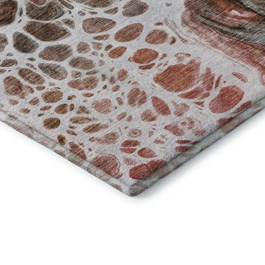Rust Ivory And Gray Abstract Washable Area Rug With UV Protection Photo 7