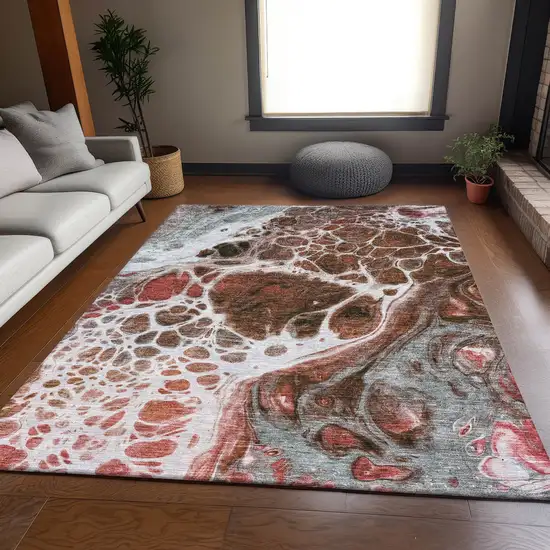 Rust Ivory And Gray Abstract Washable Area Rug With UV Protection Photo 4