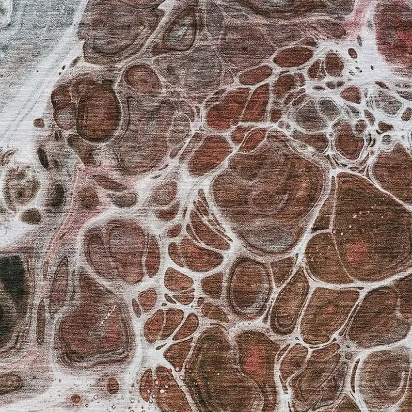 Rust Ivory And Gray Abstract Washable Area Rug With UV Protection Photo 2