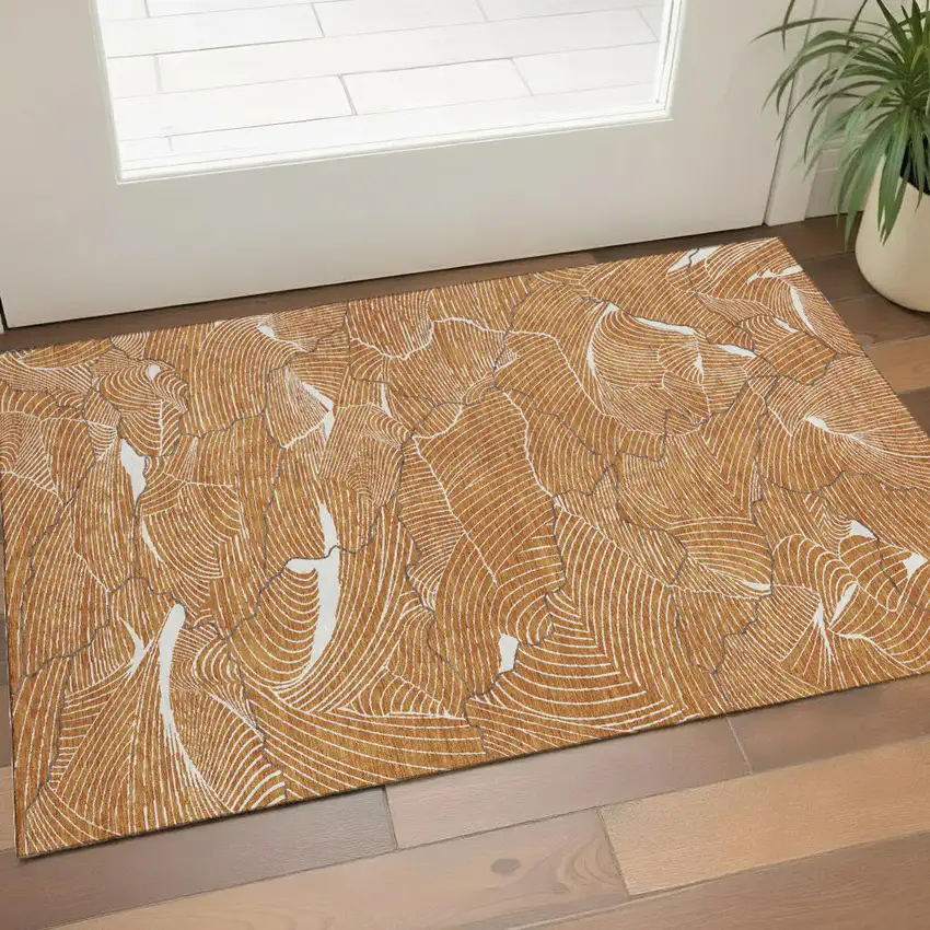 Rust Ivory And Gray Abstract Washable Area Rug With UV Protection Photo 1