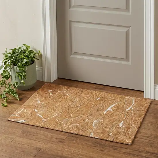Rust Ivory And Gray Abstract Washable Area Rug With UV Protection Photo 1