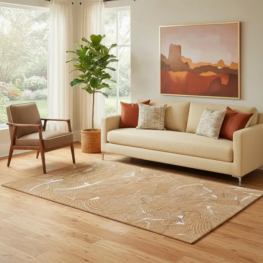 Rust Ivory And Gray Abstract Washable Area Rug With UV Protection Photo 2