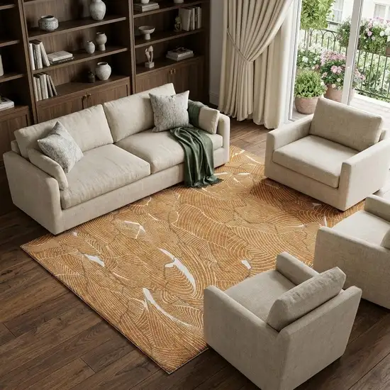 Rust Ivory And Gray Abstract Washable Area Rug With UV Protection Photo 1