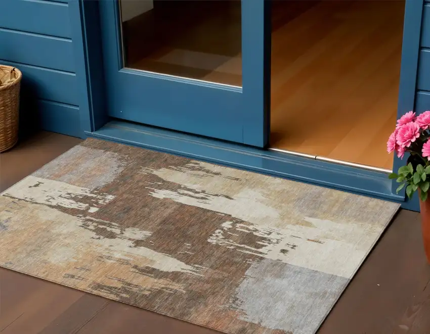 Rust Ivory And Gray Abstract Washable Indoor Outdoor Area Rug Photo 1