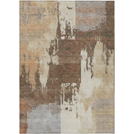 Rust Ivory And Gray Abstract Washable Indoor Outdoor Area Rug Photo 2