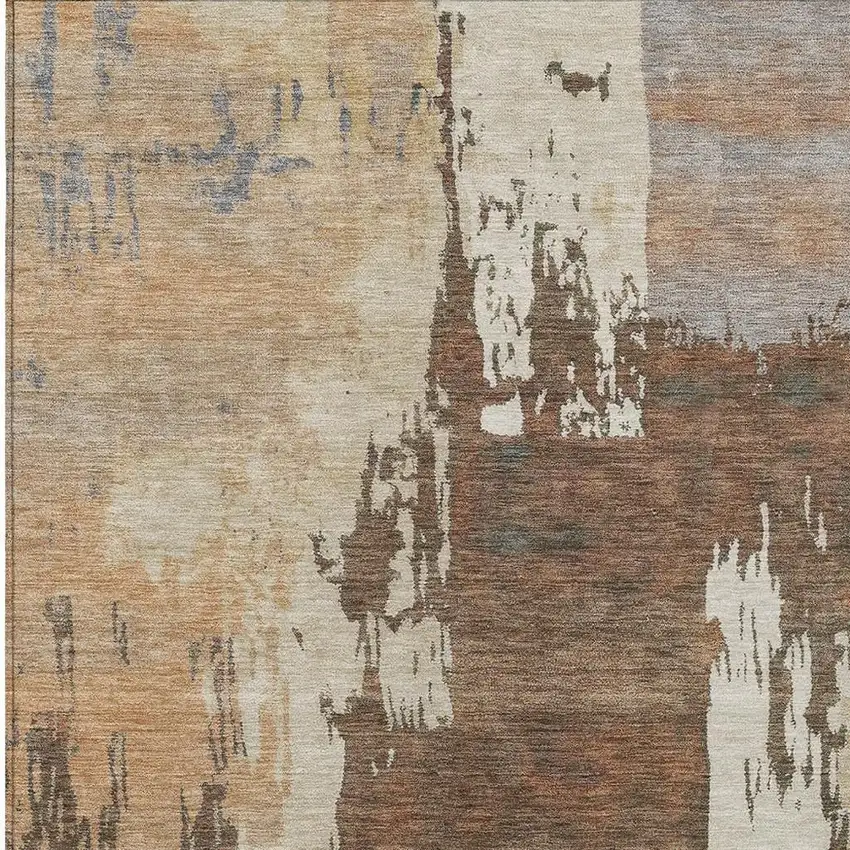 Rust Ivory And Gray Abstract Washable Indoor Outdoor Area Rug Photo 7