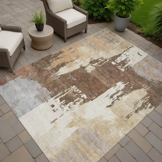 Rust Ivory And Gray Abstract Washable Indoor Outdoor Area Rug Photo 7