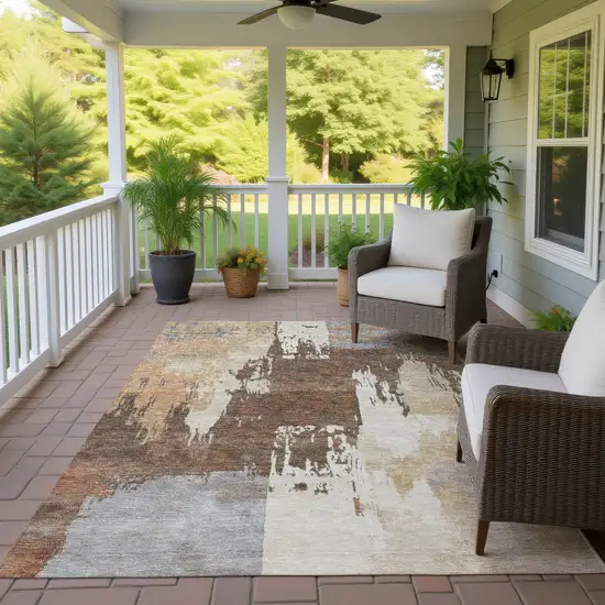Rust Ivory And Gray Abstract Washable Indoor Outdoor Area Rug Photo 9