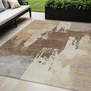 Photo of Rust Ivory And Gray Abstract Washable Indoor Outdoor Area Rug