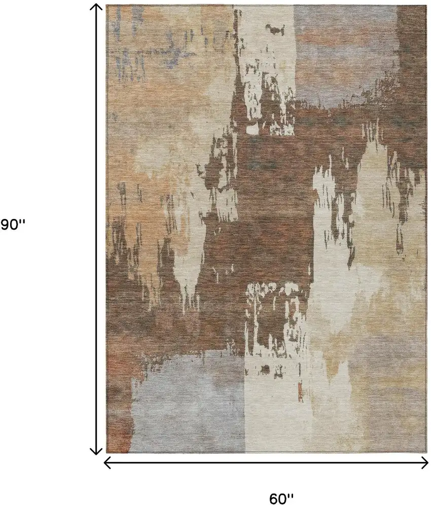 Rust Ivory And Gray Abstract Washable Indoor Outdoor Area Rug Photo 3