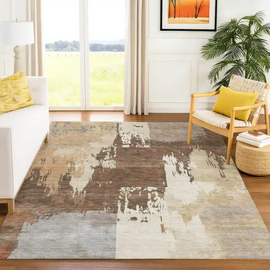 Rust Ivory And Gray Abstract Washable Indoor Outdoor Area Rug Photo 9