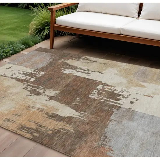 Rust Ivory And Gray Abstract Washable Indoor Outdoor Area Rug Photo 1