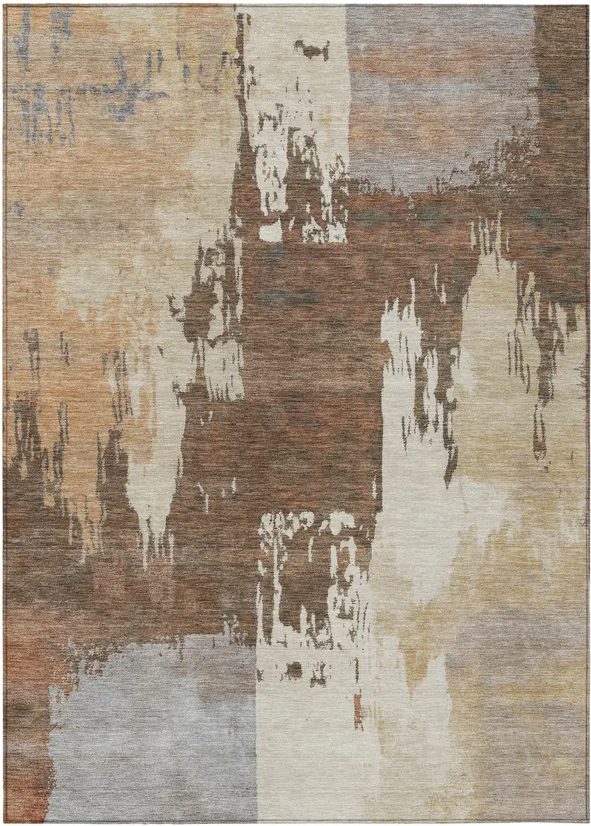 Rust Ivory And Gray Abstract Washable Indoor Outdoor Area Rug Photo 2