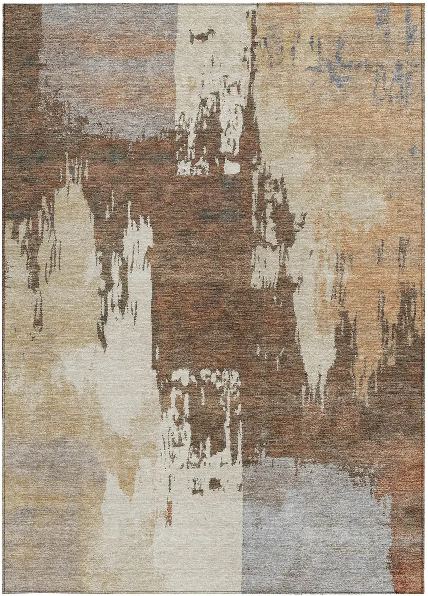 Rust Ivory And Gray Abstract Washable Indoor Outdoor Area Rug Photo 4