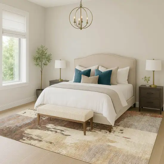 Rust Ivory And Gray Abstract Washable Indoor Outdoor Area Rug Photo 8