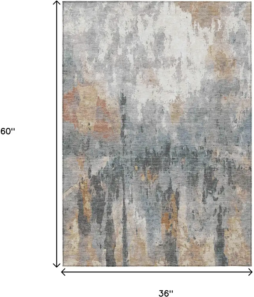 Rust Ivory And Gray Abstract Washable Indoor Outdoor Area Rug Photo 2