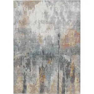 Photo of Rust Ivory And Gray Abstract Washable Indoor Outdoor Area Rug