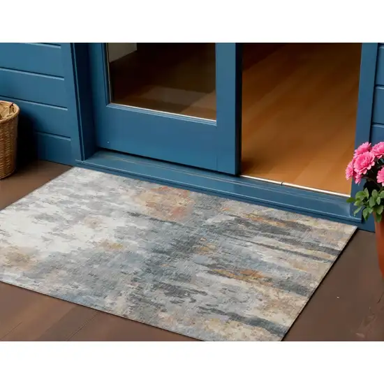 Rust Ivory And Gray Abstract Washable Indoor Outdoor Area Rug Photo 1