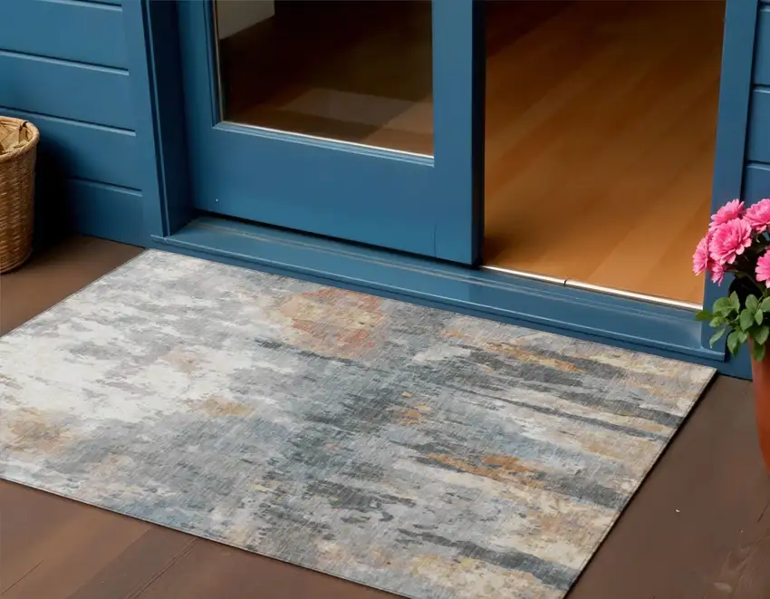 Rust Ivory And Gray Abstract Washable Indoor Outdoor Area Rug Photo 1