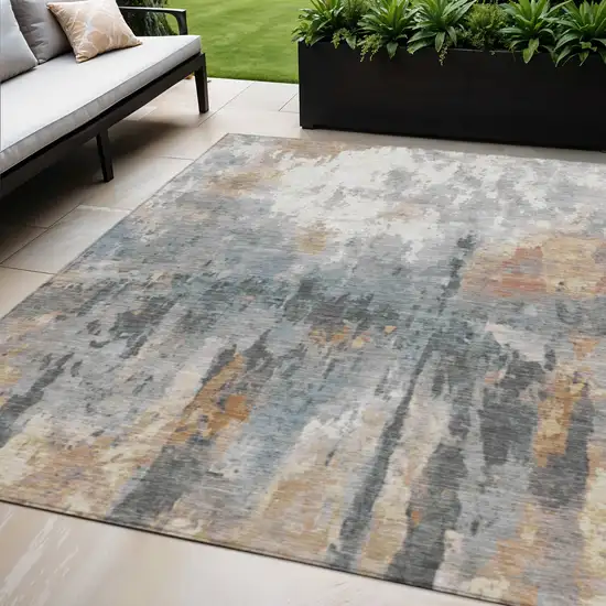 Rust Ivory And Gray Abstract Washable Indoor Outdoor Area Rug Photo 1