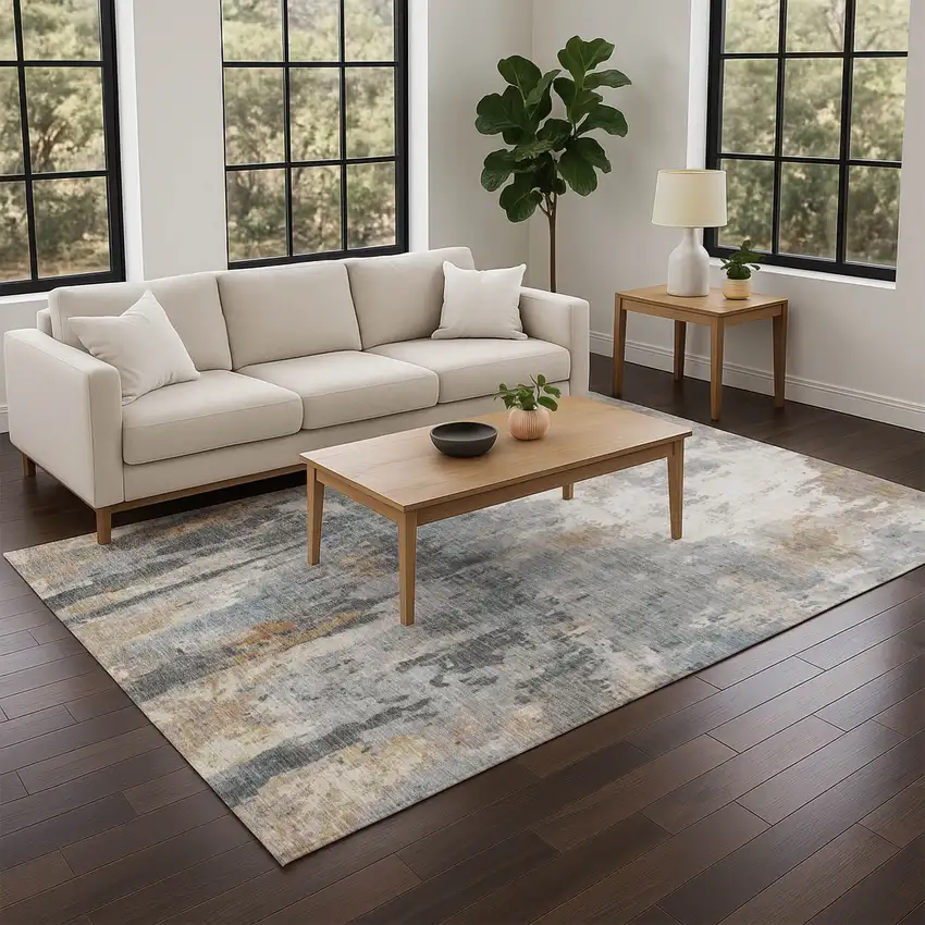 Rust Ivory And Gray Abstract Washable Indoor Outdoor Area Rug Photo 9