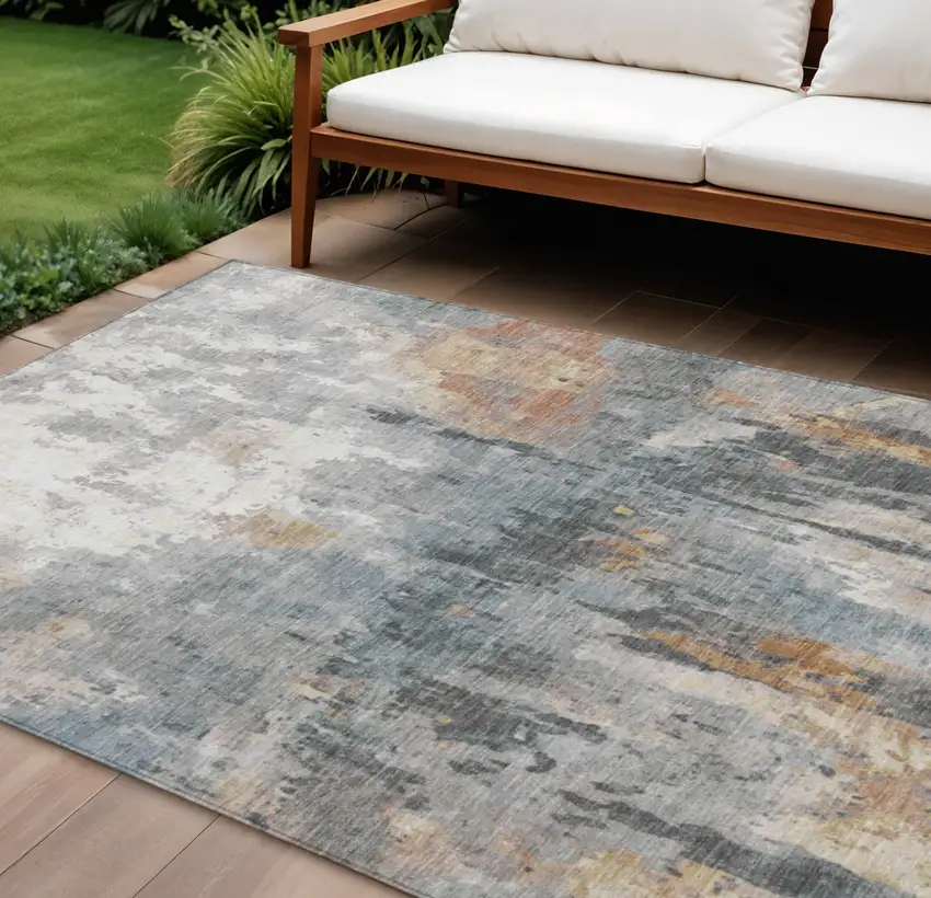 Rust Ivory And Gray Abstract Washable Indoor Outdoor Area Rug Photo 1