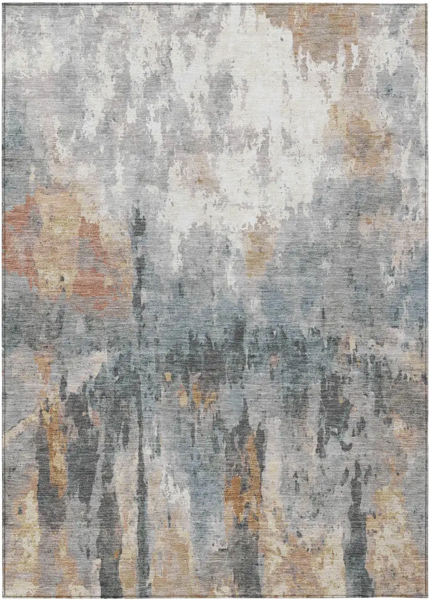 Rust Ivory And Gray Abstract Washable Indoor Outdoor Area Rug Photo 2