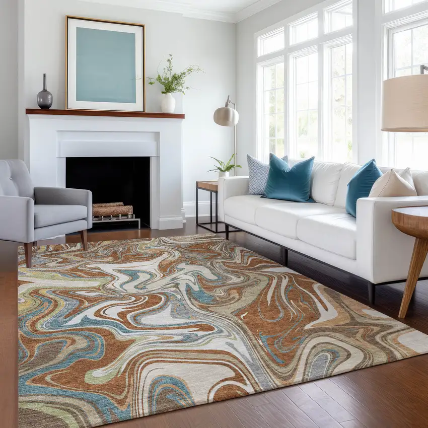 Rust Ivory And Gray Abstract Washable Indoor Outdoor Area Rug Photo 6