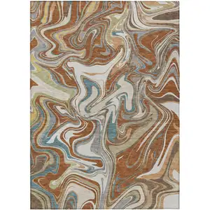 Photo of Rust Ivory And Gray Abstract Washable Indoor Outdoor Area Rug